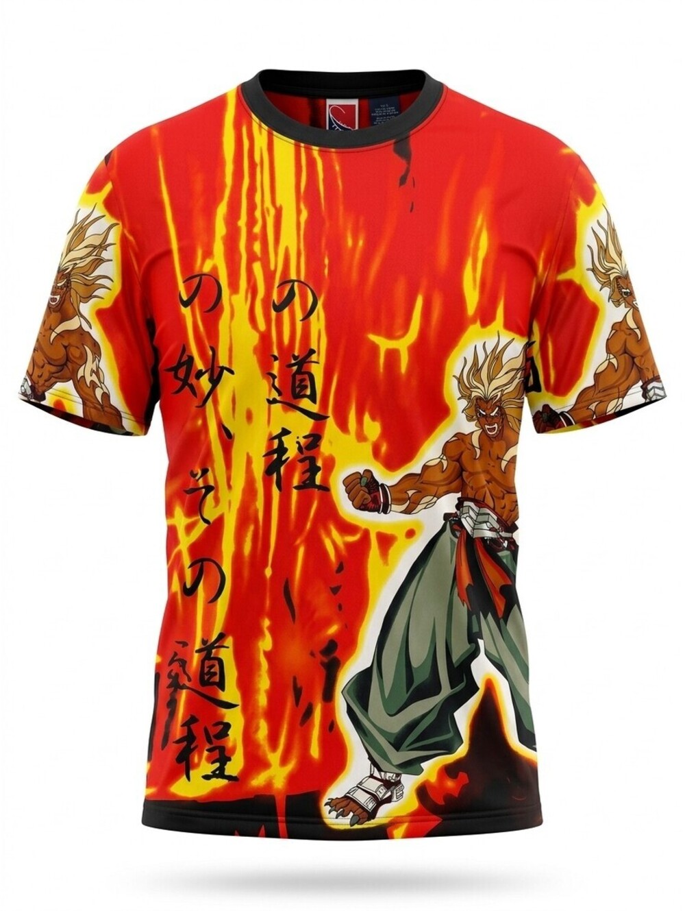 Y2K Anime All Over Print Martial Arts Fighter Firestorm Graphic Tee Mens L VGC